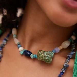 Free People Mitski Choker Green Sea Shell & Stones Necklace NWT